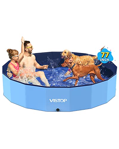VISTOP Jumbo Foldable Dog Pool, Hard Plastic Shell Portable Swimming Pool for Dogs Cats and Kids Pet Puppy Bathing Tub Collapsib