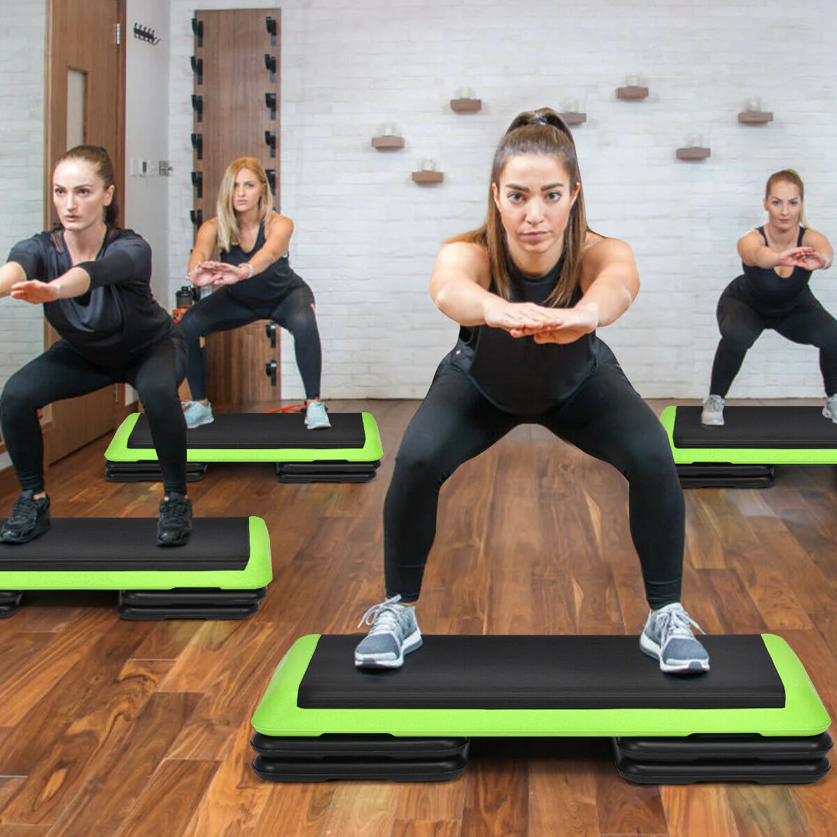 Costway Fitness Aerobic Step 43&s;&s; Cardio Adjust 4&s;&s; - 6&s;&s; - 8&s;&s; Exercise Stepper w/Risers Green