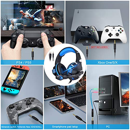 Micolindun Gaming Headset for Xbox One, PS4, PC, Over Ear Gaming Headphones with Noise Cancelling Mic LED Light, Stereo Bass Sur