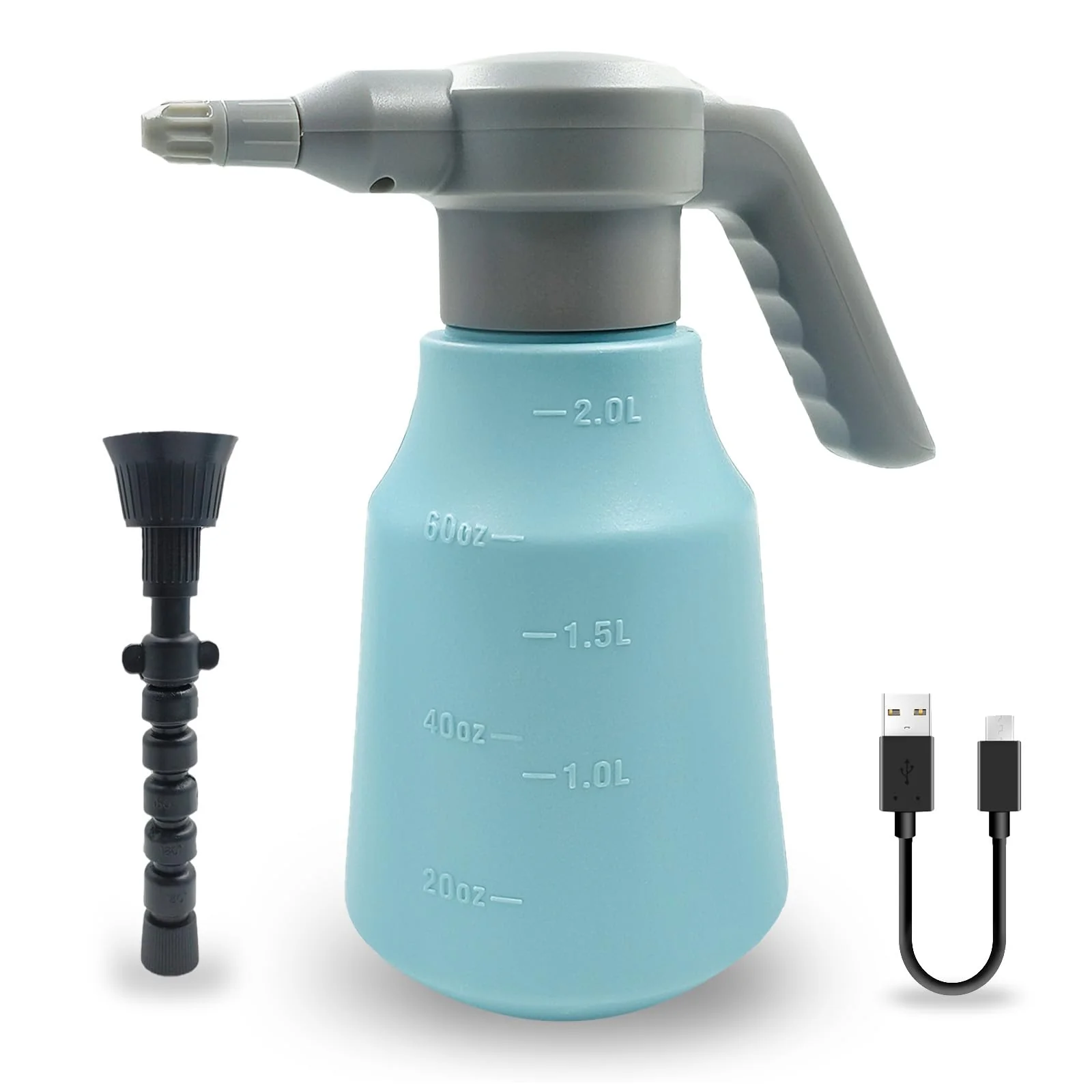 Kaskiwaly Electric Plant Spray Bottle, 0.5 Gallon Battery Powered Garden Sprayer with Adjustable Nozzle and Extended Wand, Portable USB Re