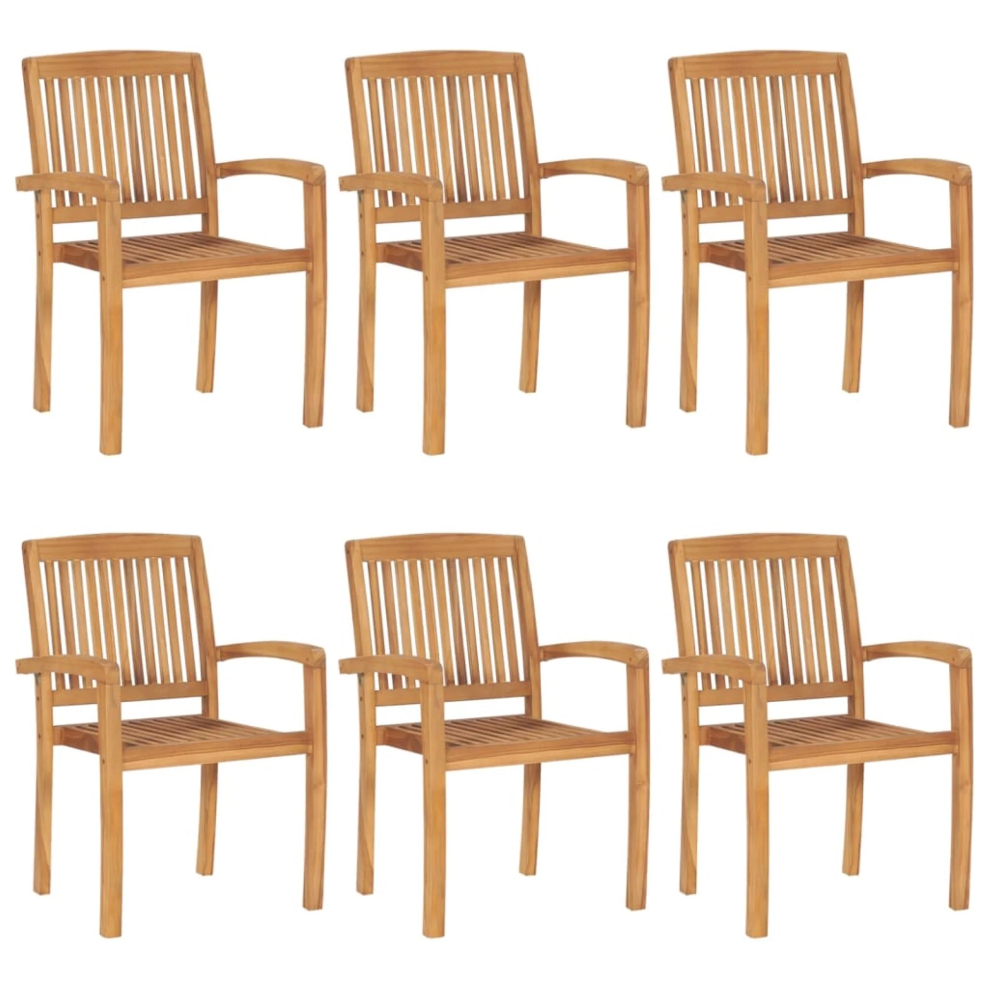 vidaXL Stacking Garden Chairs with Cushions 6 pcs Solid Teak Wood Brown