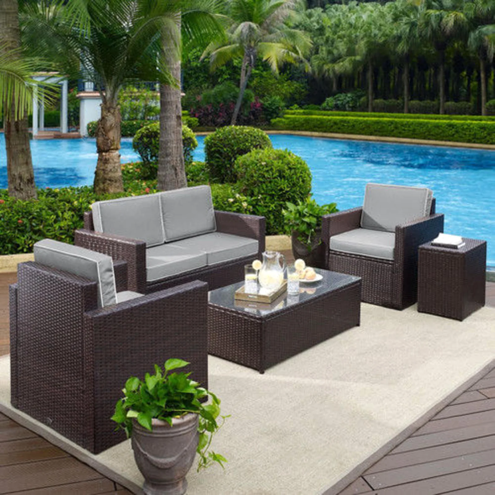 Crosley Furniture Palm Harbor 5pc. Resin Wicker Outdoor Sofa Conversation Set - Brown