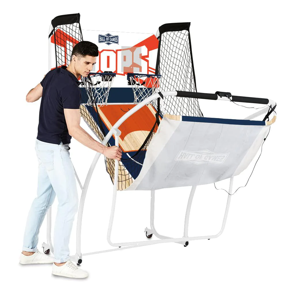 hall of games ez fold indoor basketball game for 2 players with led scoring and arcade sounds (6-piece set), black