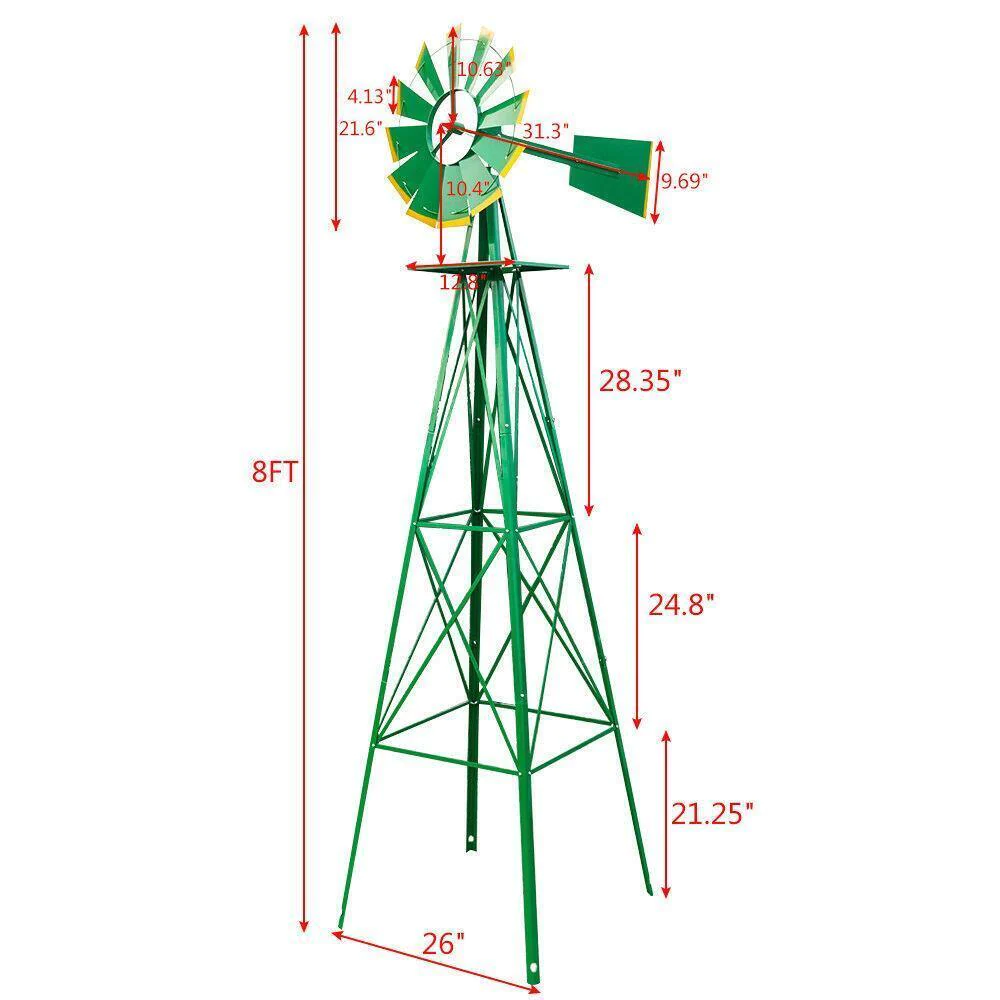 GCP Products 8 Ft Metal Windmill Yard Garden Decoration Weather Rust Resistant Pinwheel
