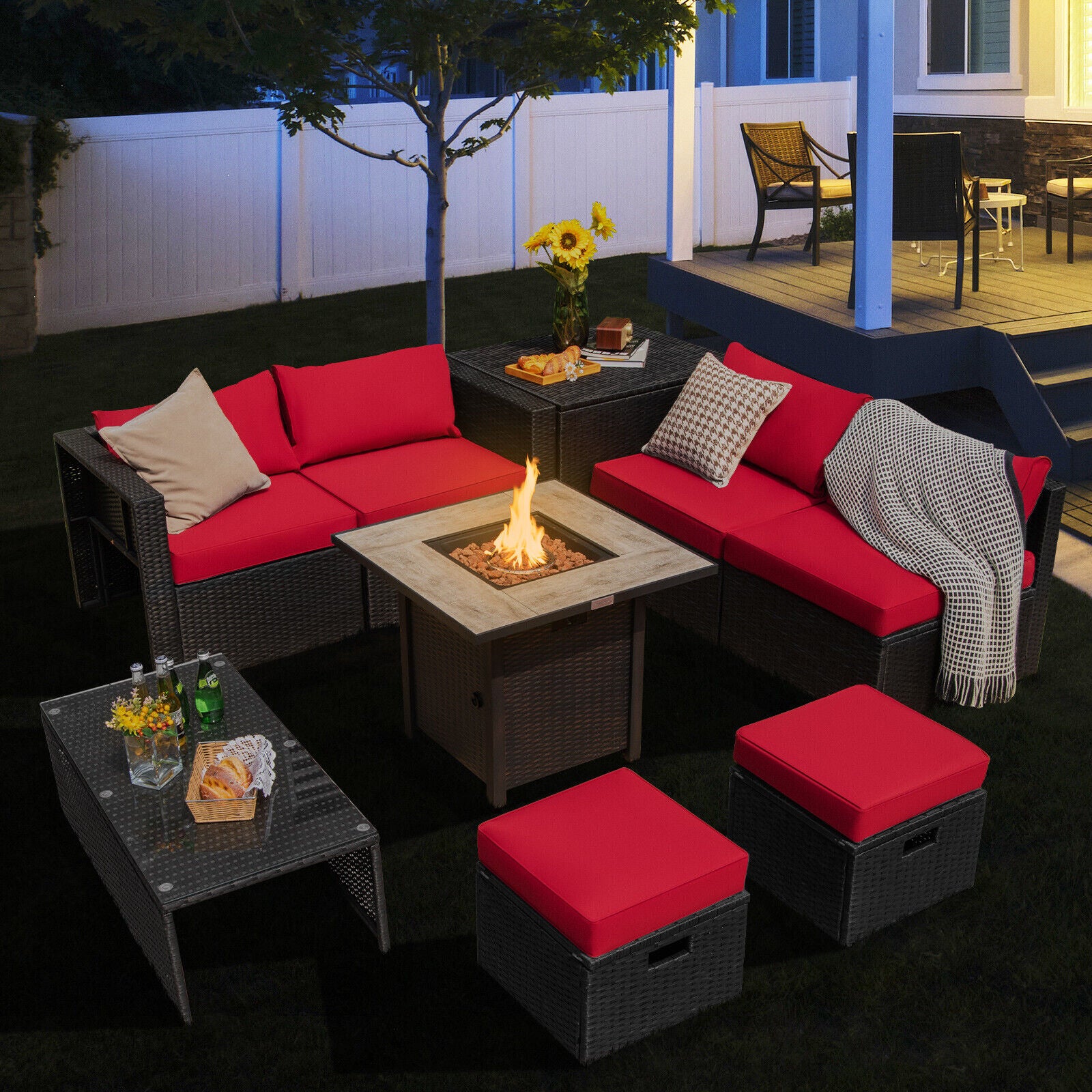 Great Choice Products 9Pcs Patio Rattan Furniture Set 30