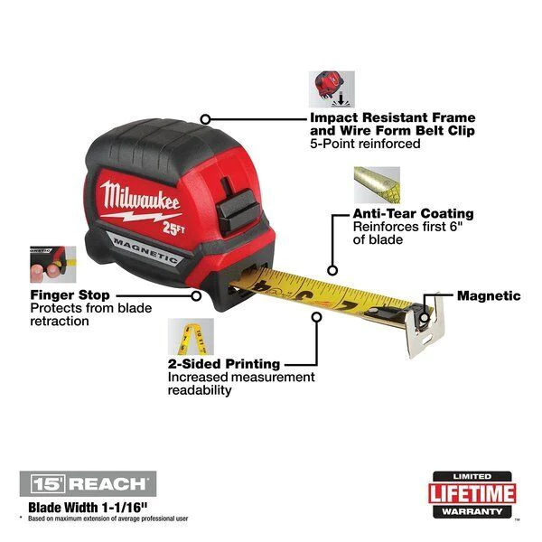 Milwaukee Tool 48-22-0325 25 Ft Tape Measure, 1 In Blade