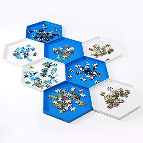 Becko US becko stackable puzzle sorting trays jigsaw puzzle sorters with lid puzzle accessory for puzzles up to 1500 pieces, 8 hexagon