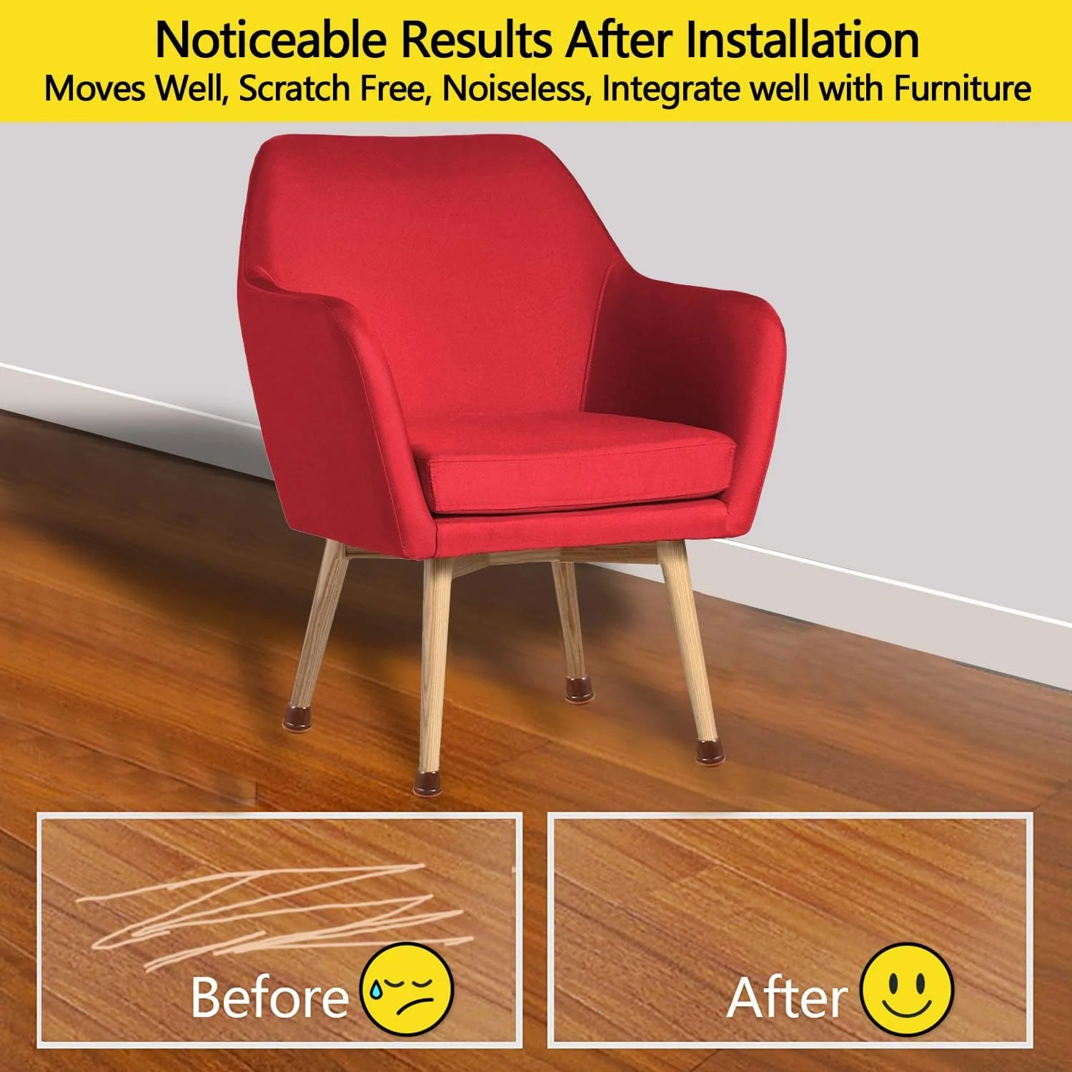 Arthurs Clear Silicone Chair Leg Floor Protectors with Felt, Chair Leg Caps, Silicon Furniture Leg Feet Protection Cover Protect Hardwo