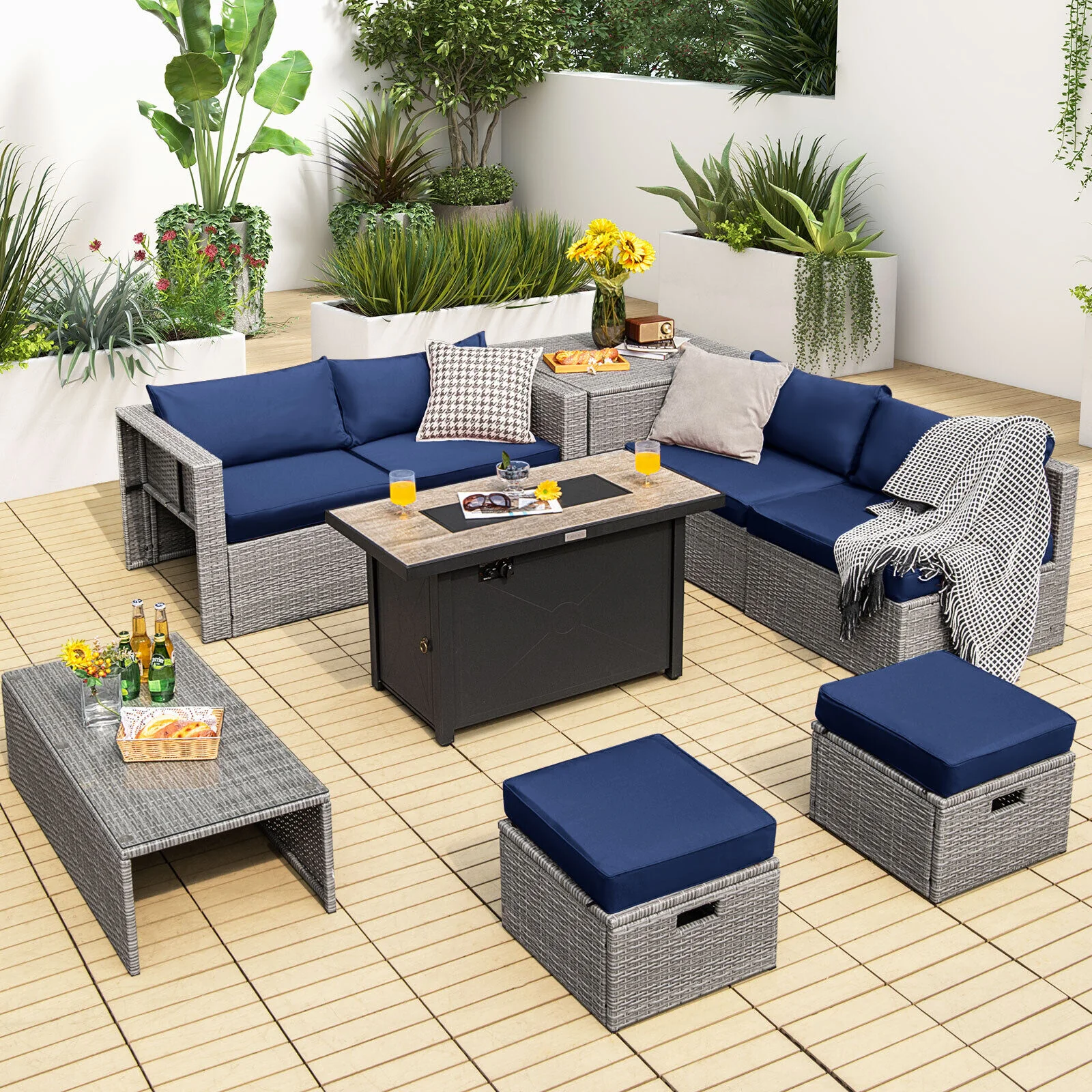 Great Choice Products 9 Pcs Patio Rattan Furniture Set 42