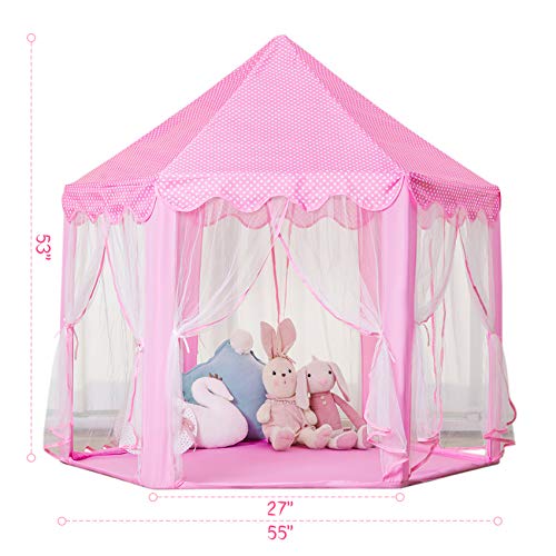 Moncoland Princess Castle Girls Play Tent Toy, Kids Large Fairy Playhouse Tent with Star Lights, Gift for Children Toddlers Indo
