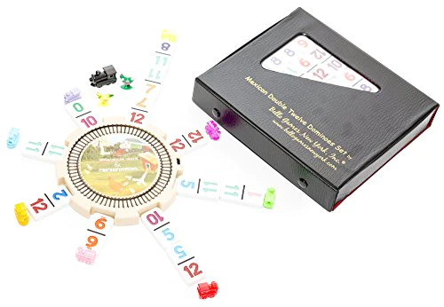 Bello Games New York Bello Games Mexican Double Twelve Professional Numbered Dominoes Set with Hub, Trains &a; Chickens