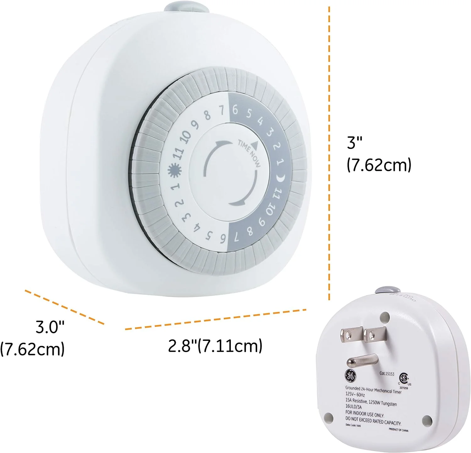 GE home electrical GE 24-Hour Heavy Duty Indoor Plug-In Mechanical Timer 2pk, 1 Grounded Outlet, 30 Minute Intervals, Daily On/Off Cycle, for Lamp