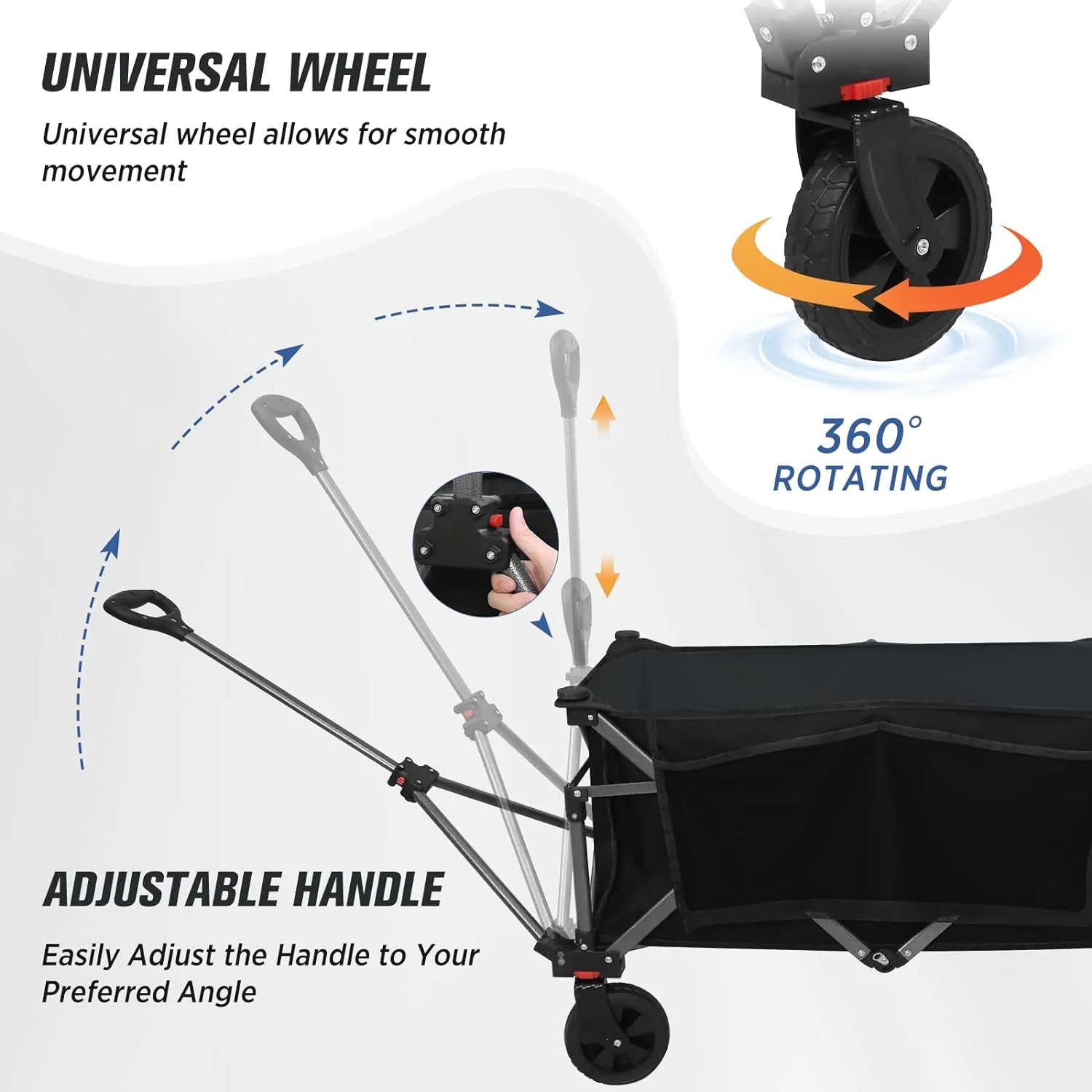 EAGLE PEAK Heavy-duty Collapsible Folding Utility Wagon, All Terrain Garden Hand Cart, Black