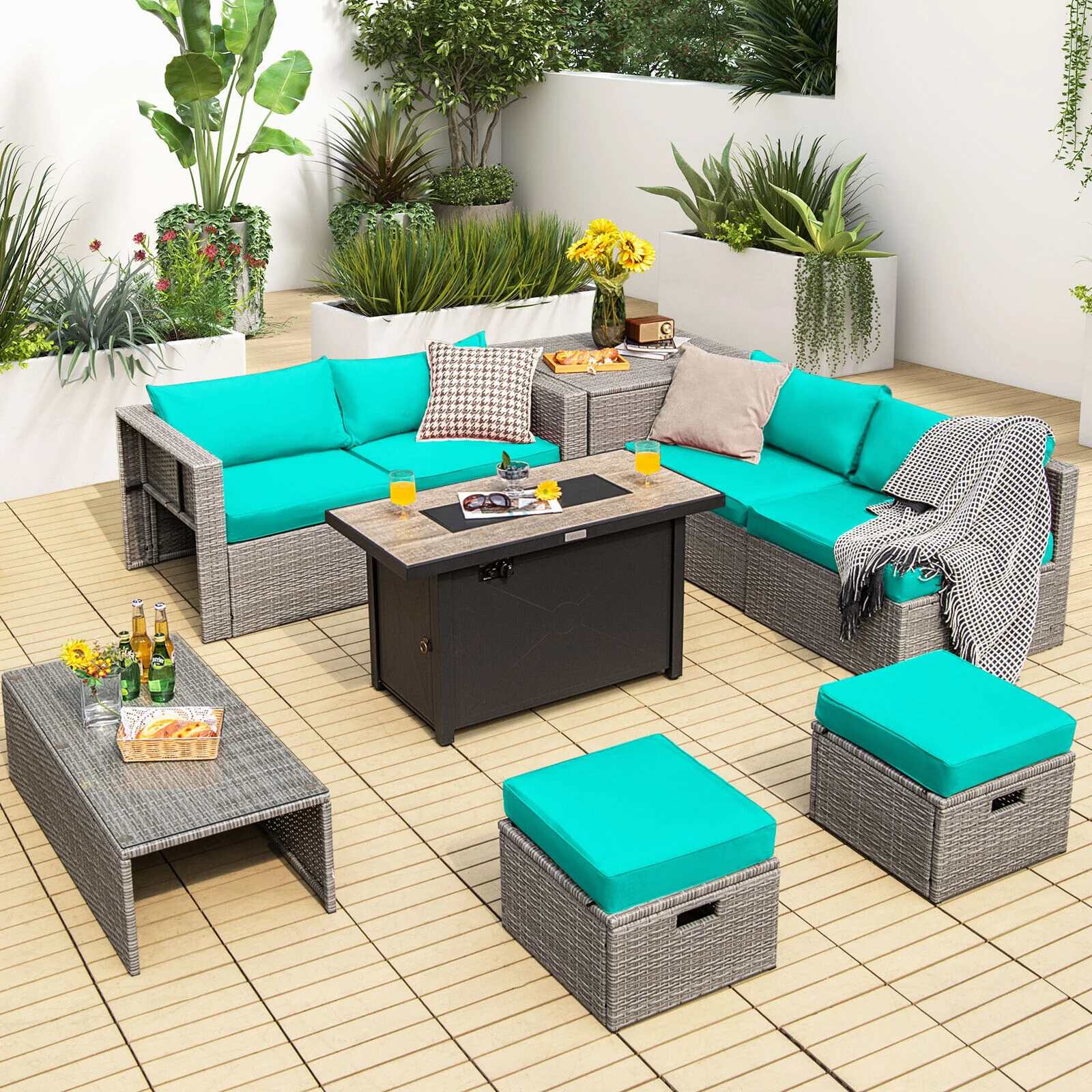 Great Choice Products 9 Pcs Patio Rattan Furniture Set 42