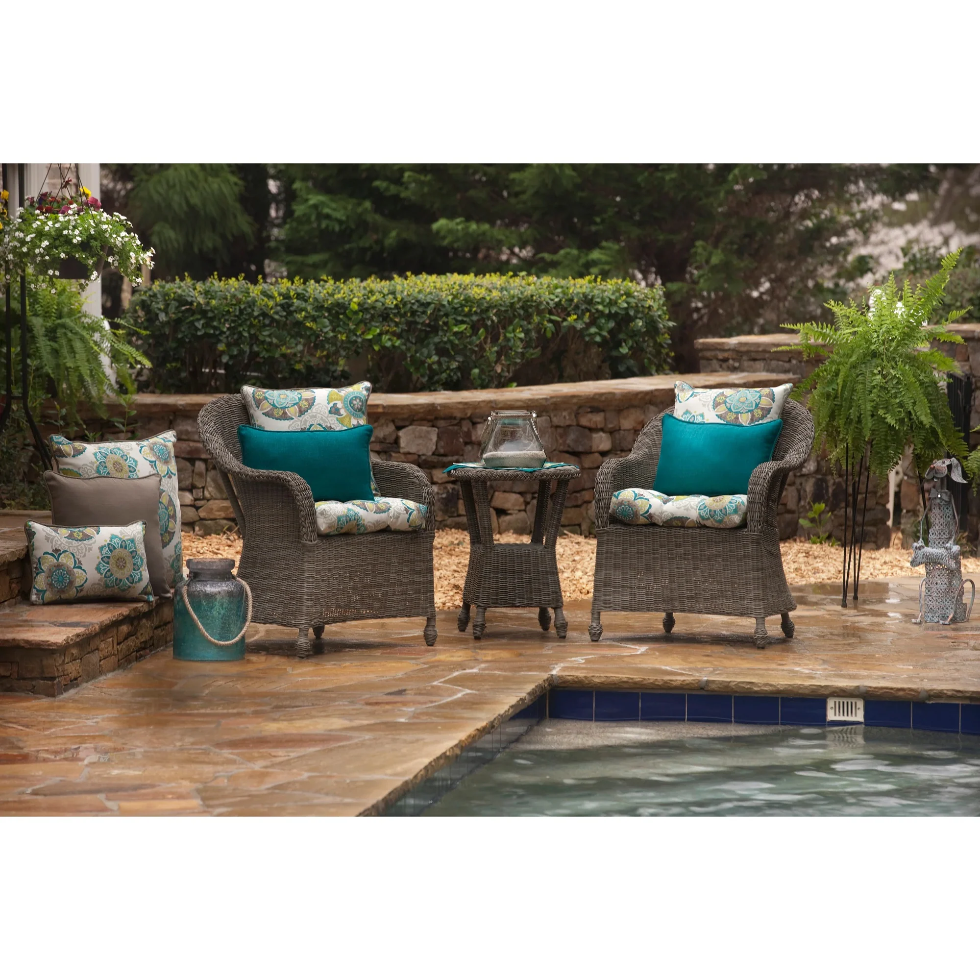 Pillow Perfect Set of 2 Teal Blue Rectangular Outdoor Lumbar Patio Throw Pillows 18.5