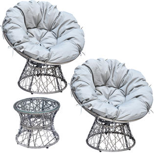 MCombo Patio Wicker Papasan Swivel Chair Sectional Set with Cushion and Frame Base Rattan Comfy Outdoor Loveseat PC03