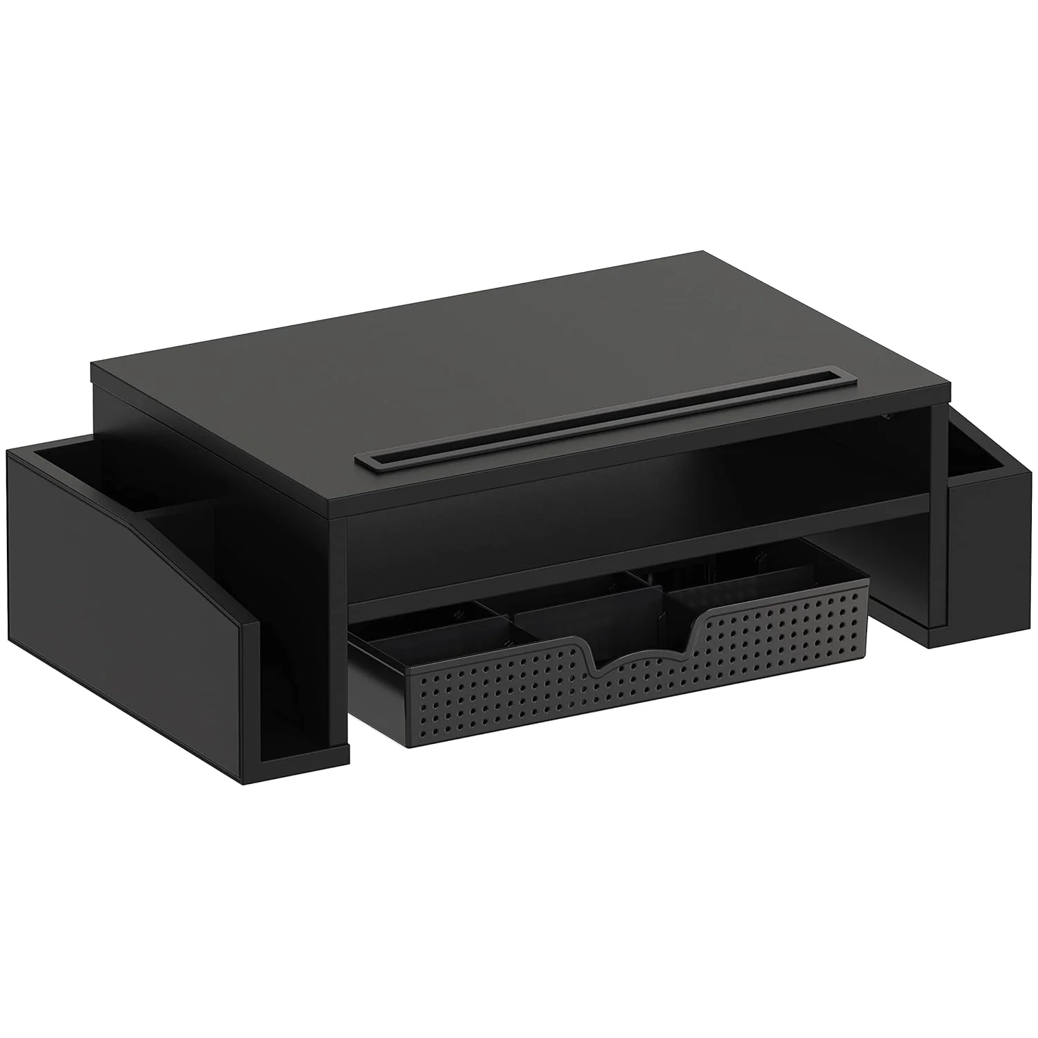Zell Electronics Zell Desk Monitor Stand Riser With Adjustable Organizer Tray, Black