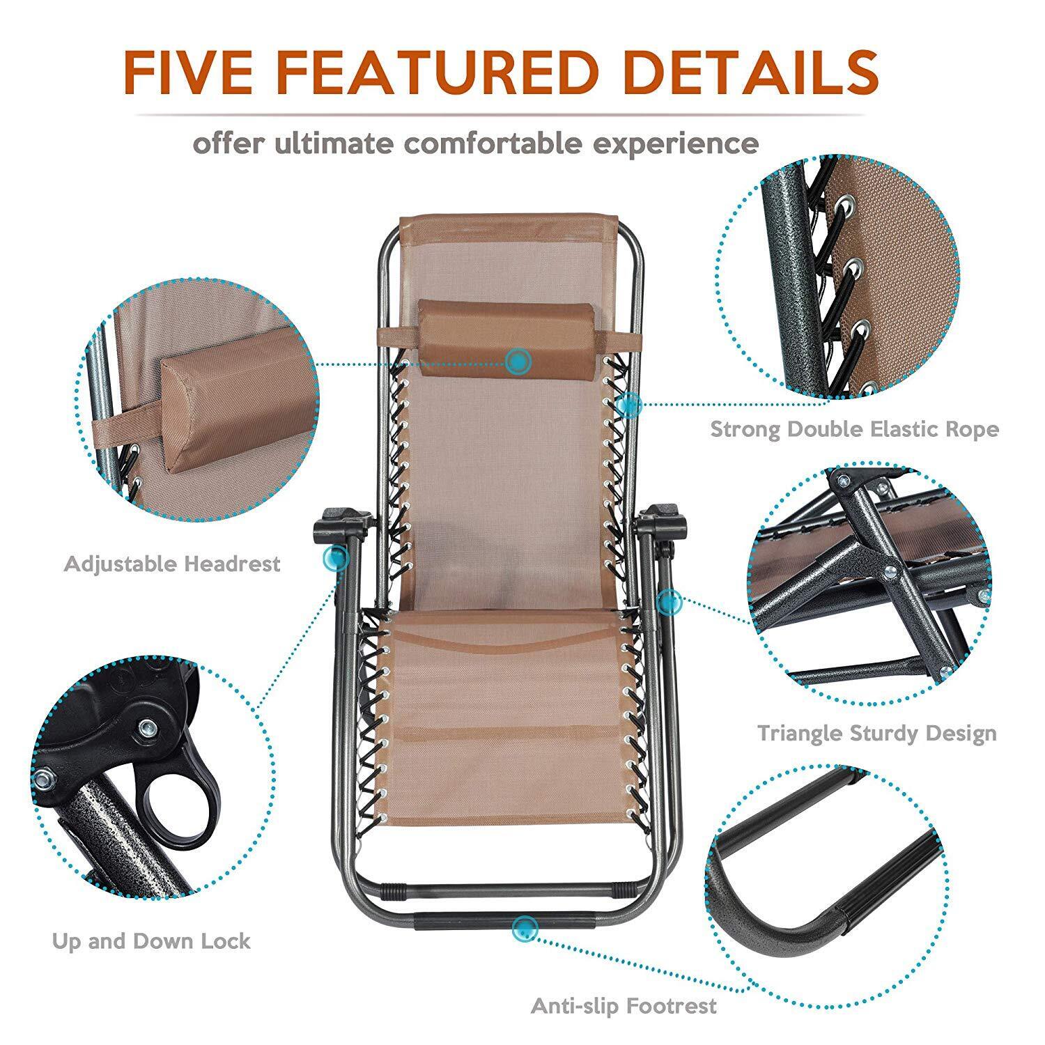 Great Choice Products 2 Pack Folding Patio Chairs Portable Reclining Lounge Chair Outdoor Pool Beach