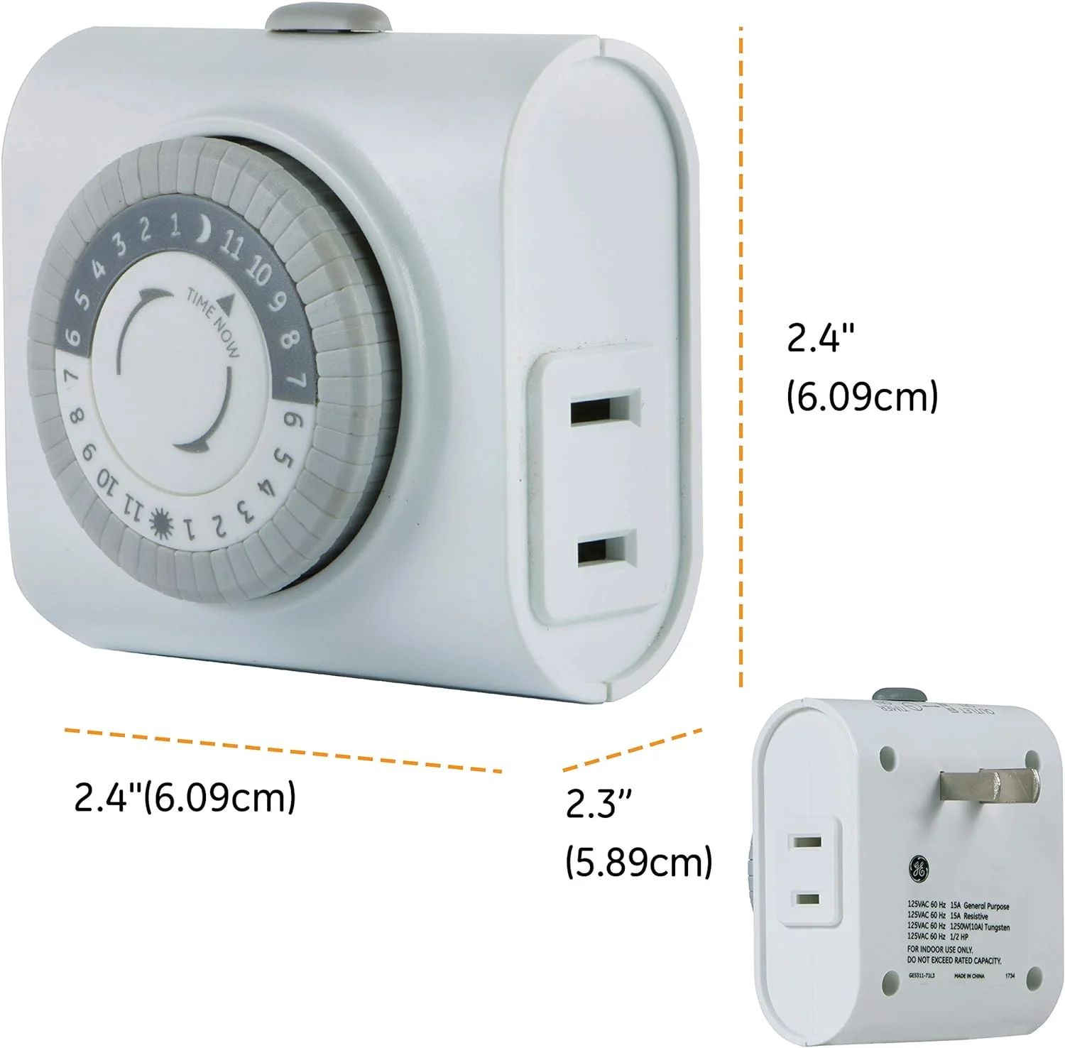 Generic GE 24-Hour Indoor Basic Outlet Timer, 1 Polarized Timer Outlet, Plug In Timer, Daily On/Off Cycle, 30 Minute Interval, for Lamp