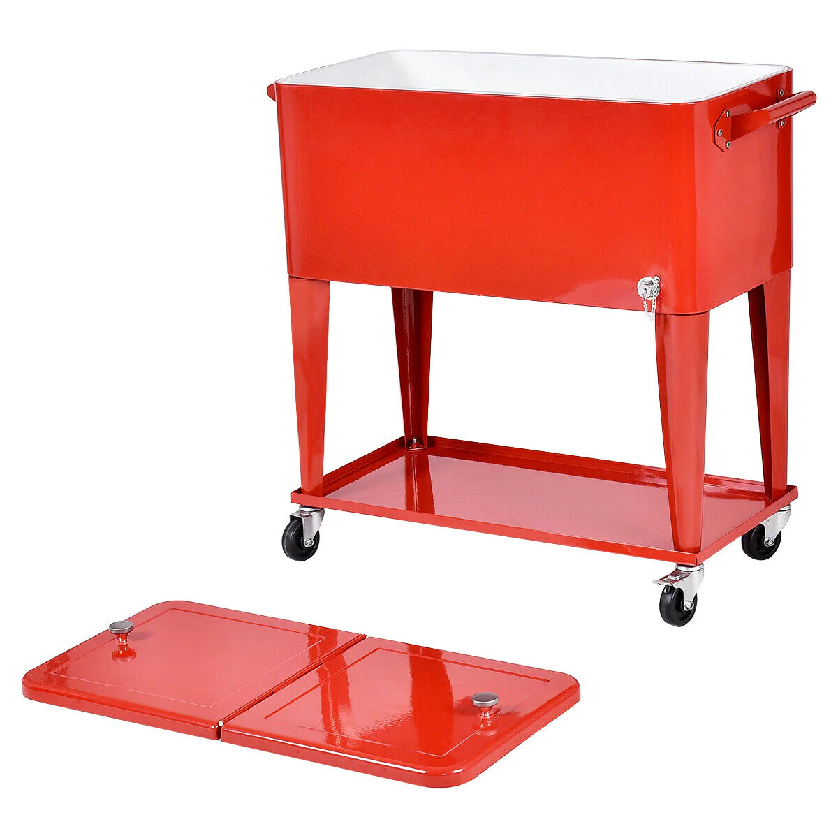 Gymax Patio Deck Cooler Rolling Outdoor 80 Quart Solid Steel Construction Party Home