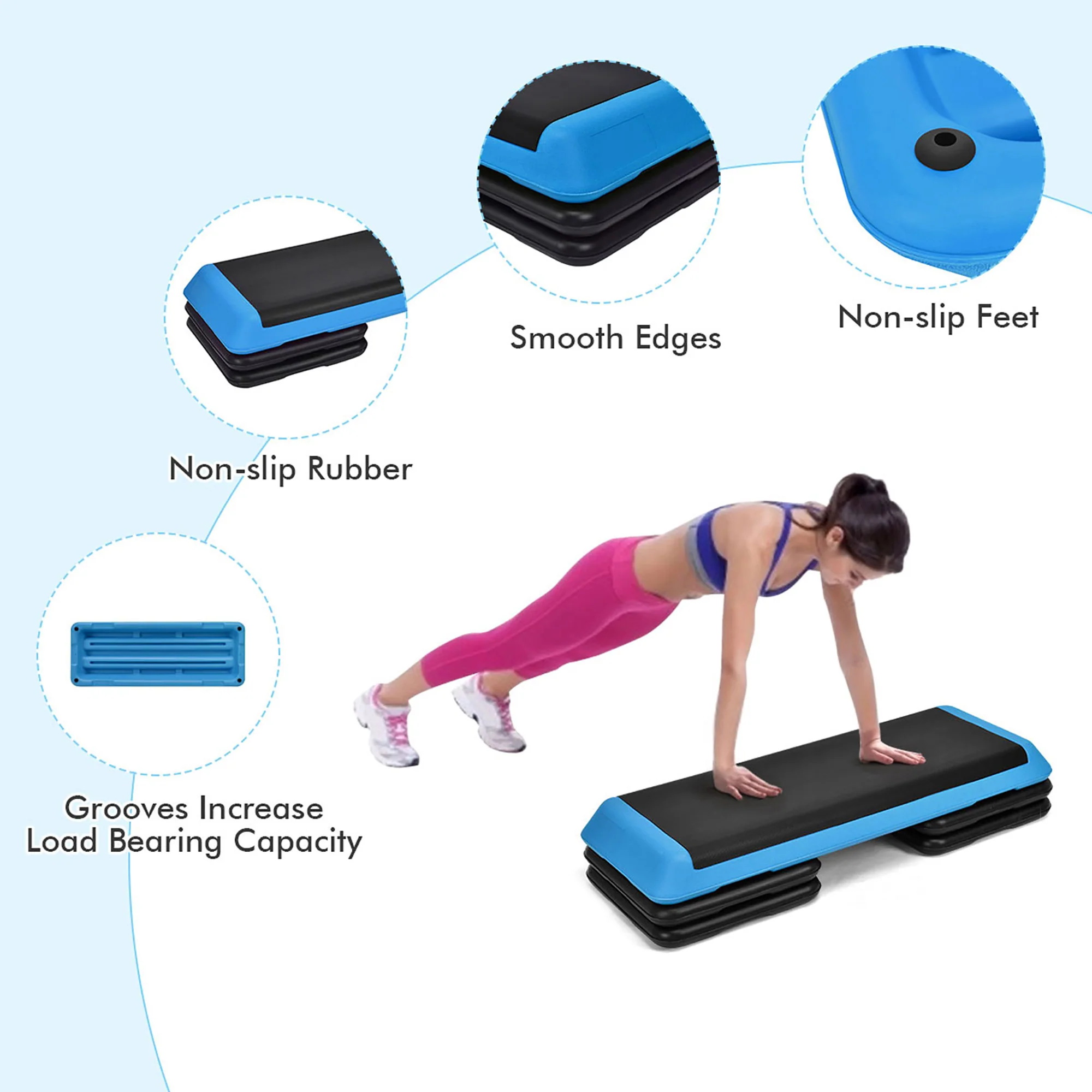 Costway Fitness Aerobic Step Cardio Adjust 4&s;&s; - 6&s;&s; - 8&s;&s; Exercise Stepper w/Risers Blue