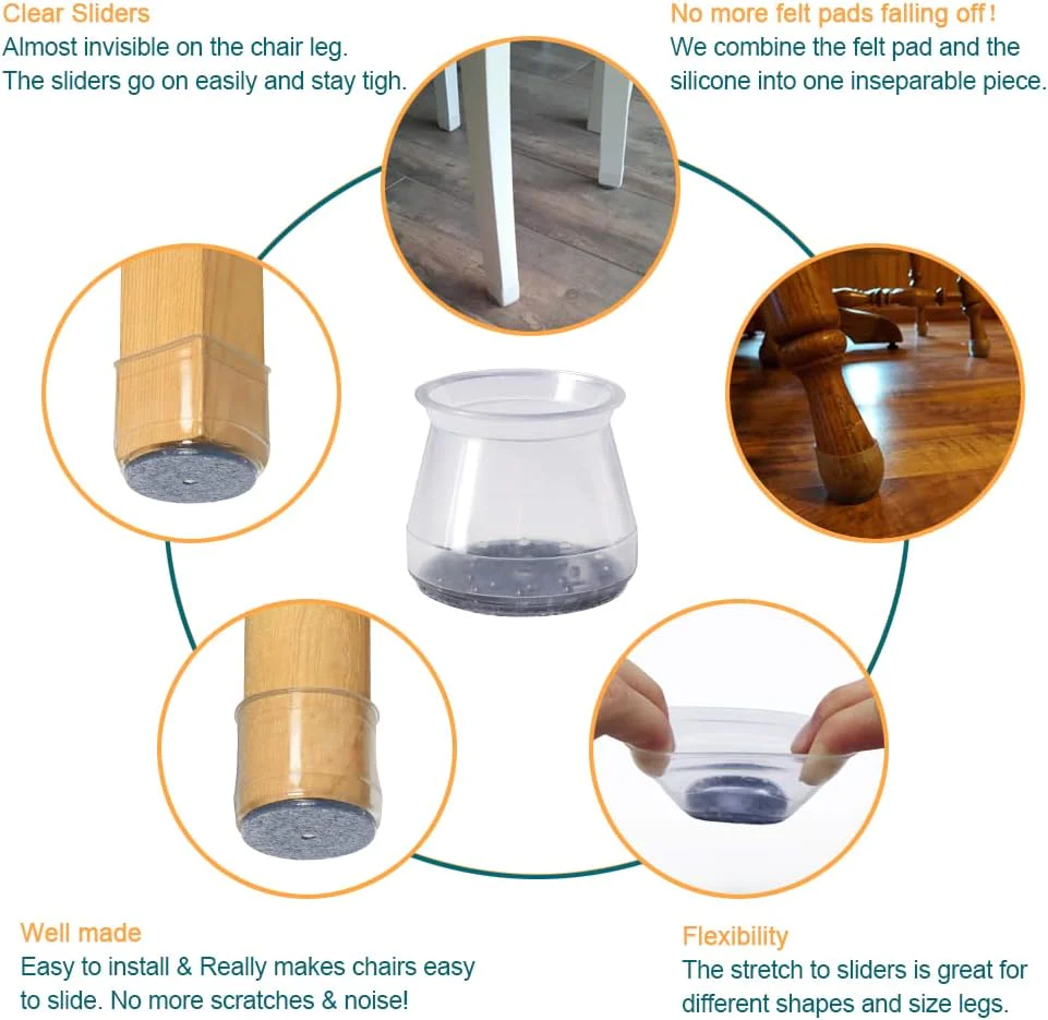 JD 24PCS High Transparency Chair Leg Floor Protectors,Silicone Furniture Feet Protector Pads,Table feet Covers,Stool Leg Protectio