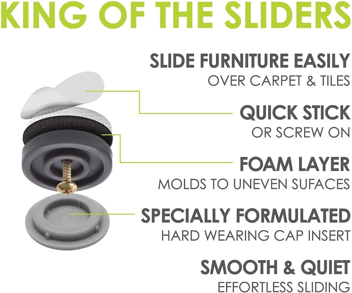 Slipstick GorillaGlides 1 Inch Chair Sliders/Floor Protectors (16 Furniture Glides) Screw-On or Self-Adhesive, for Sliding on Carpet