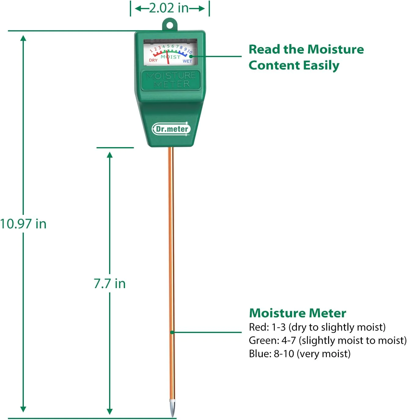 Dr.Meter Soil Moisture Meter, S10 Soil Test Kit,  Moisture Meter for Plants, Plant Water Meter for Garden Lawn Farm Indoor