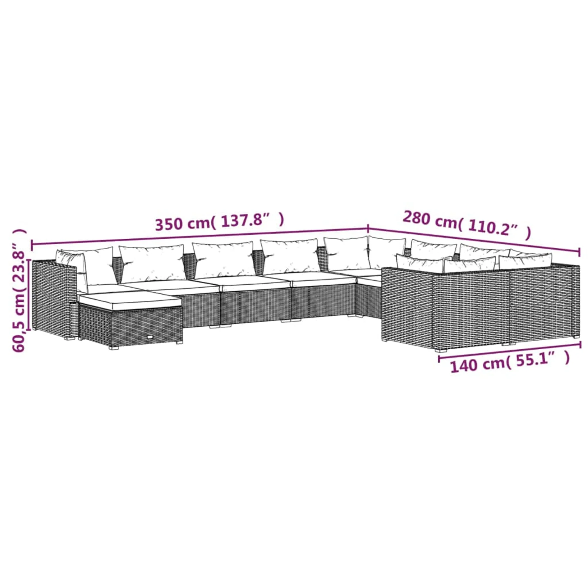 vidaXL 10 Piece Garden Lounge Set with Cushions Poly Rattan Gray