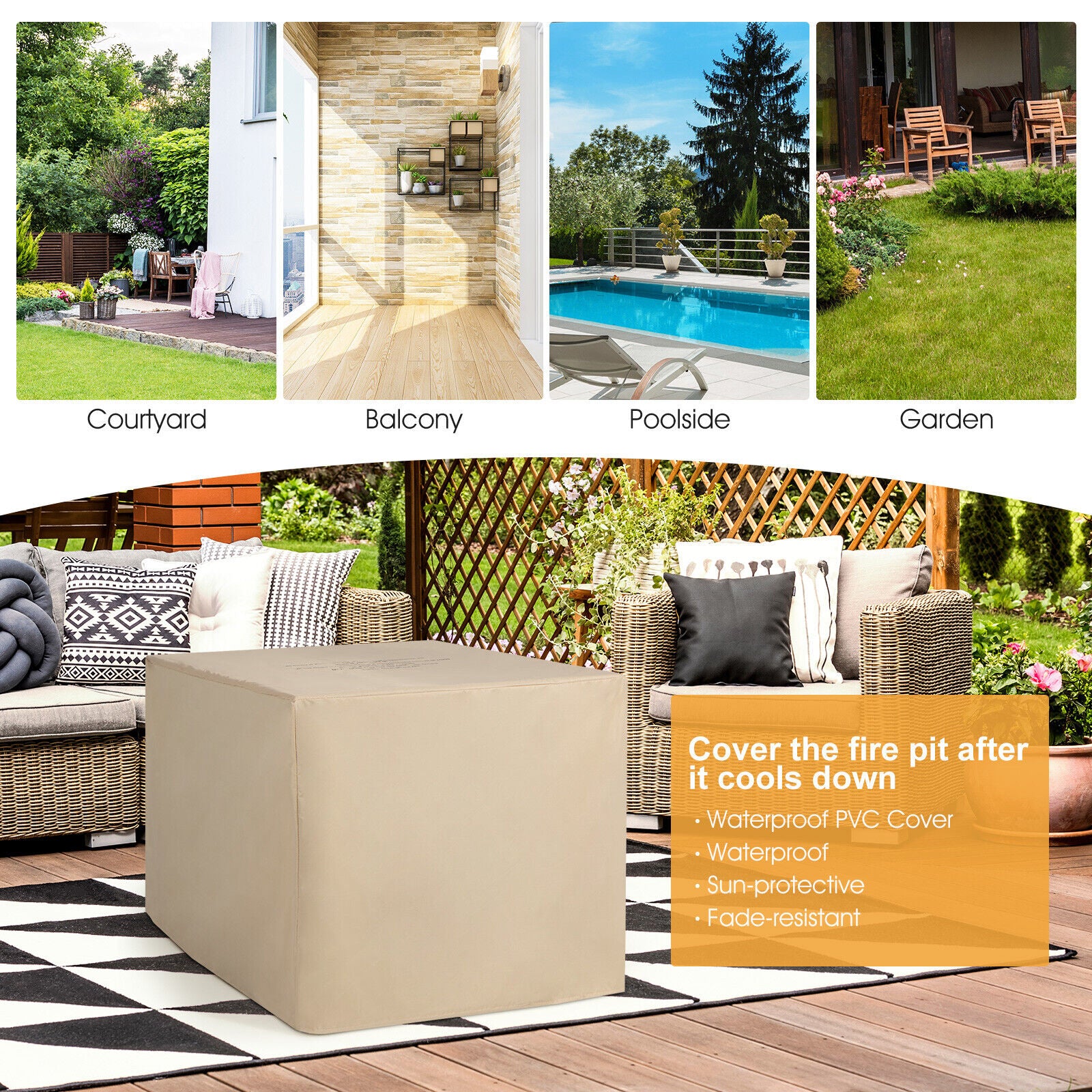 Great Choice Products 9Pcs Patio Wicker Furniture Set Fire Pit Space-Saving Storage W/Cover Grey