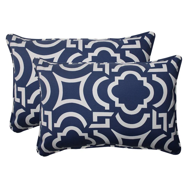 CC Outdoor Living Set of 2 Geometric Navy Blue Sky Outdoor Patio Square Throw Pillows 18.5