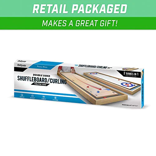 GoSports Shuffleboard and Curling 2 in 1 Table Top Board Game with 8 Rollers - Great for Family Fun