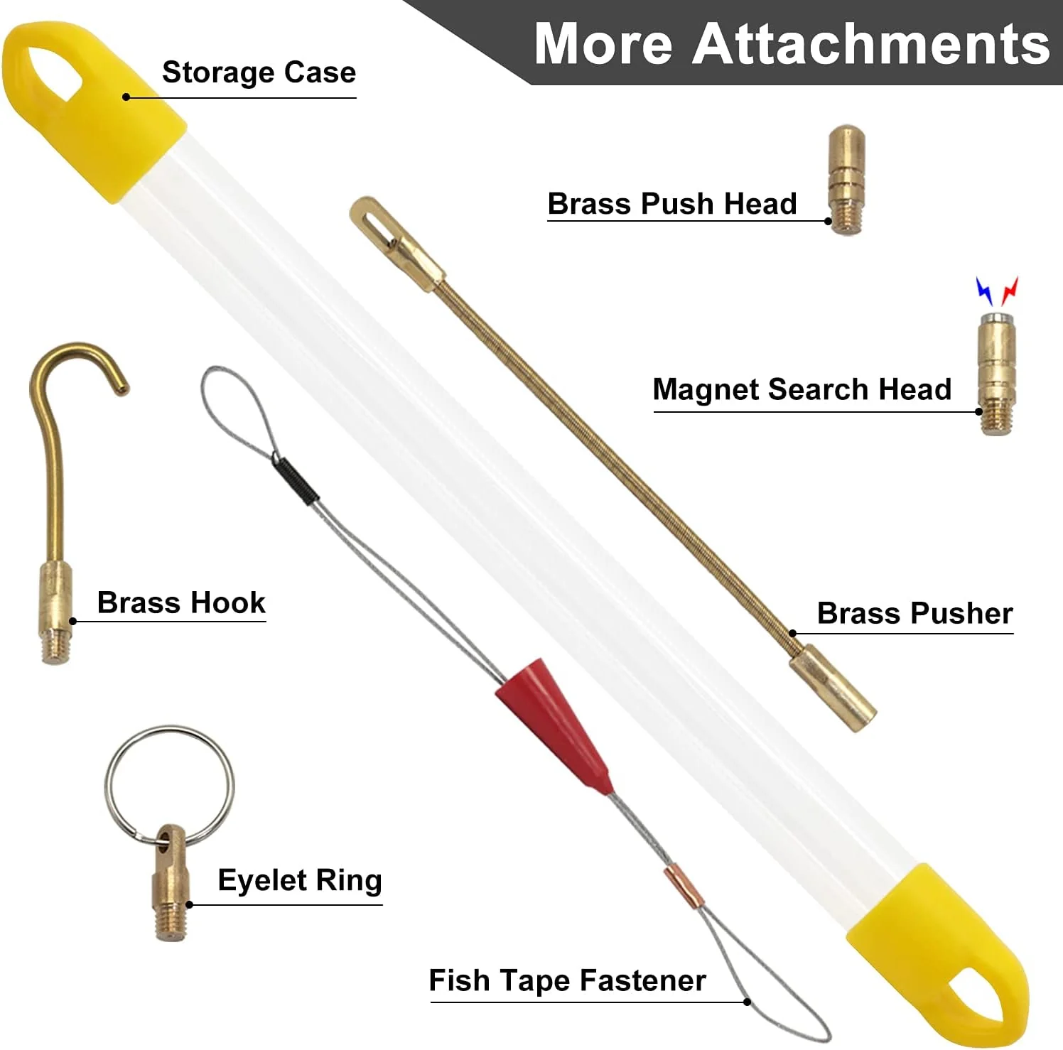 Boeray 11&s; Fiberglass Running Electrical Wire Cable Pulling Fish Tape Kit with 5 Different Attachments and Fish Tape Tool in a Carryin