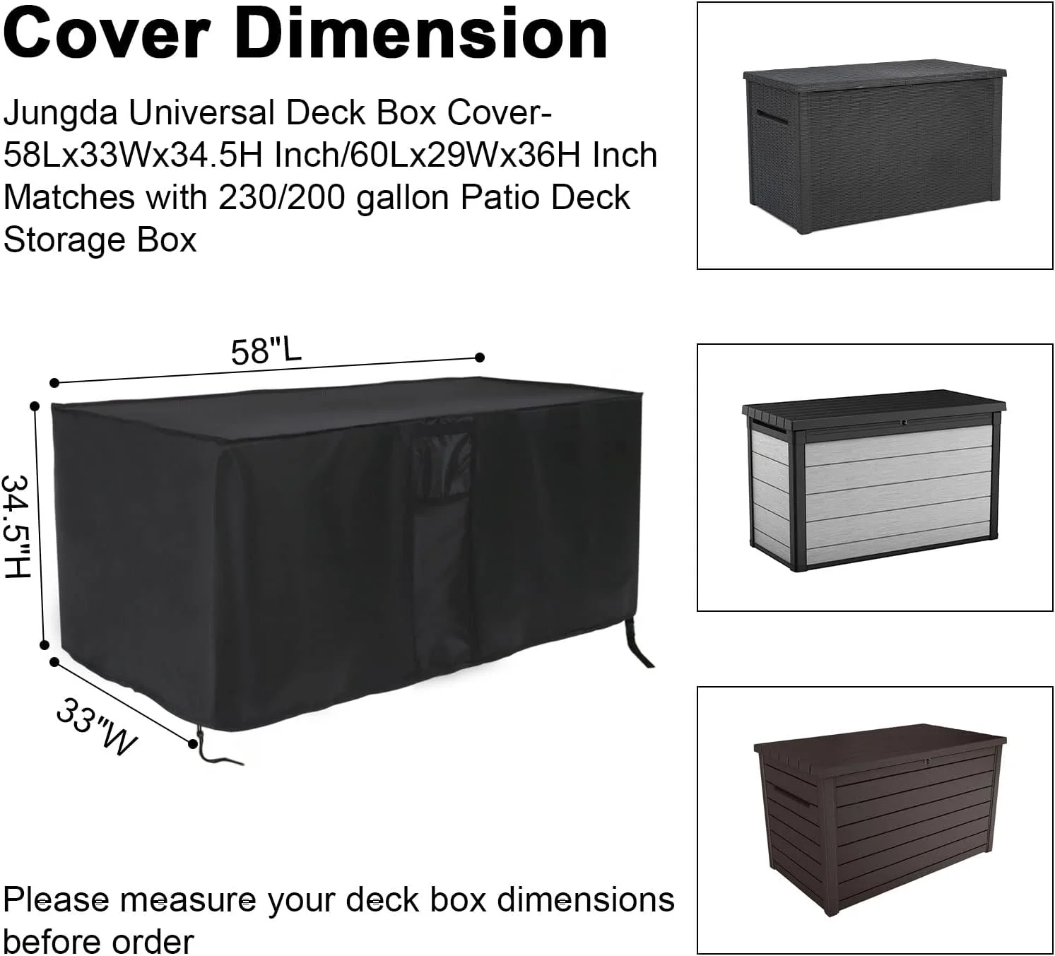 Jungda Outdoor Storage Box Cover for Keter XXL 230 Gallon Plastic Deck Storage Container Box,Waterproof Patio Storage Box Cover - 58 x