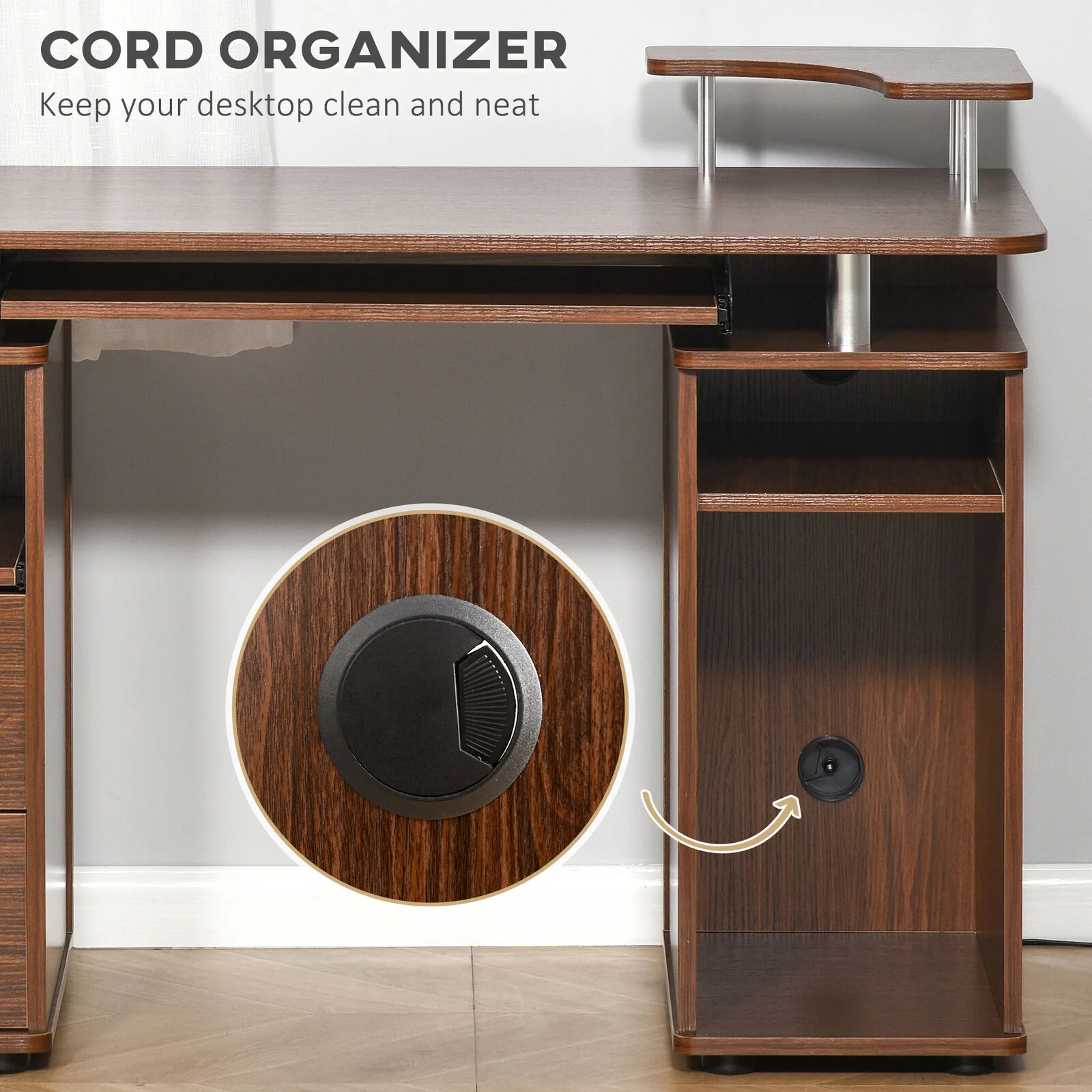 GCP Products Pc Office Desk Furniture With Storage Cabinet And Two Cable Management Holes