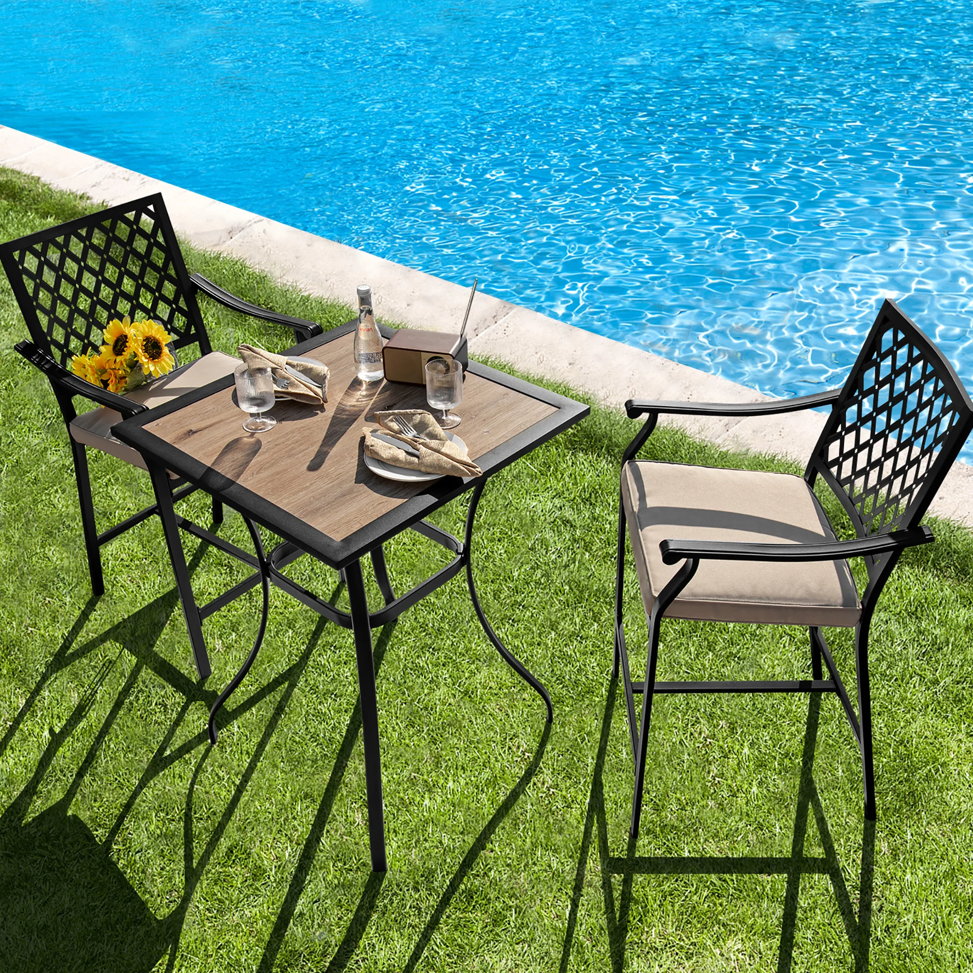 Costway 4PCS Patio Bar Stool Counter Height Cushioned Chair Armrest Garden Deck