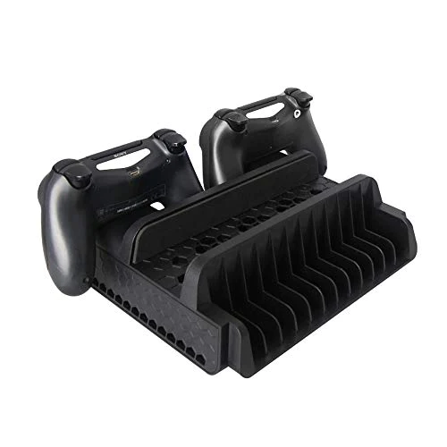 Deco Gear Vertical Dual Controller Charging Dock for PS4/ PS4 Slim/ PS4 Pro with 2 High Speed Cooling Fans and Slot for 12 Games