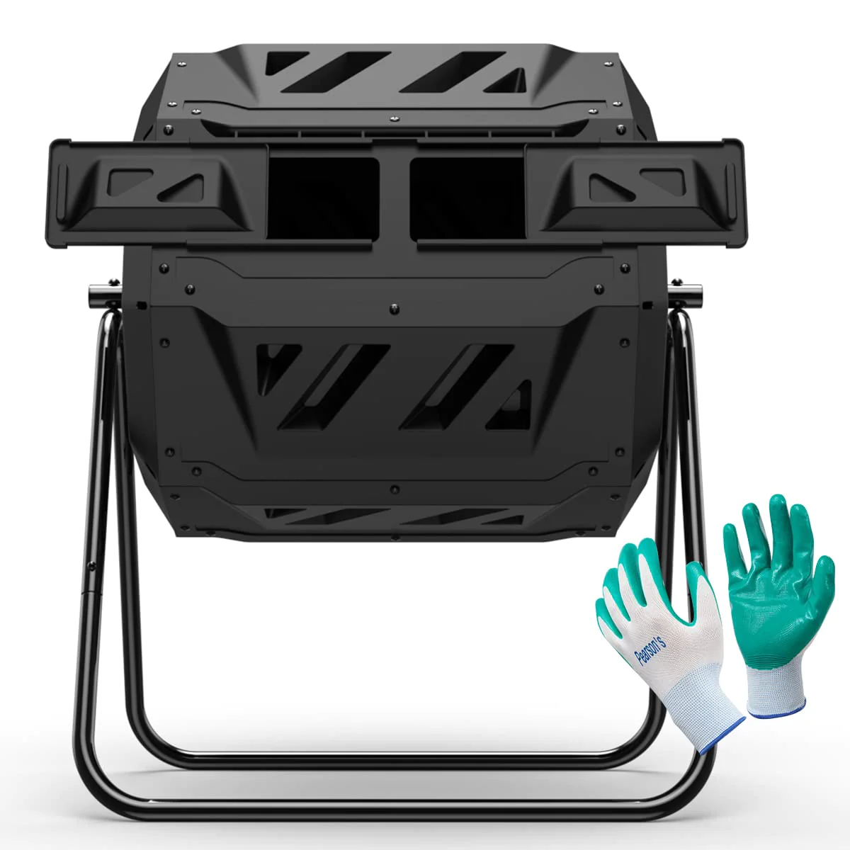 Nazhura Compost Tumbler Bin Composter Dual Chamber 43 Gallon (Bundled with Pearson&s;s Gardening Gloves)