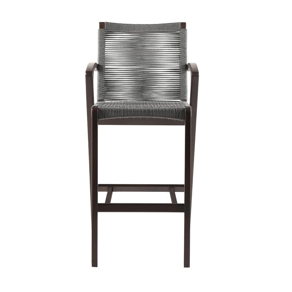 Armen Living Nabila Outdoor Dark Eucalyptus Wood and Grey Rope, Counter and Bar height Stool