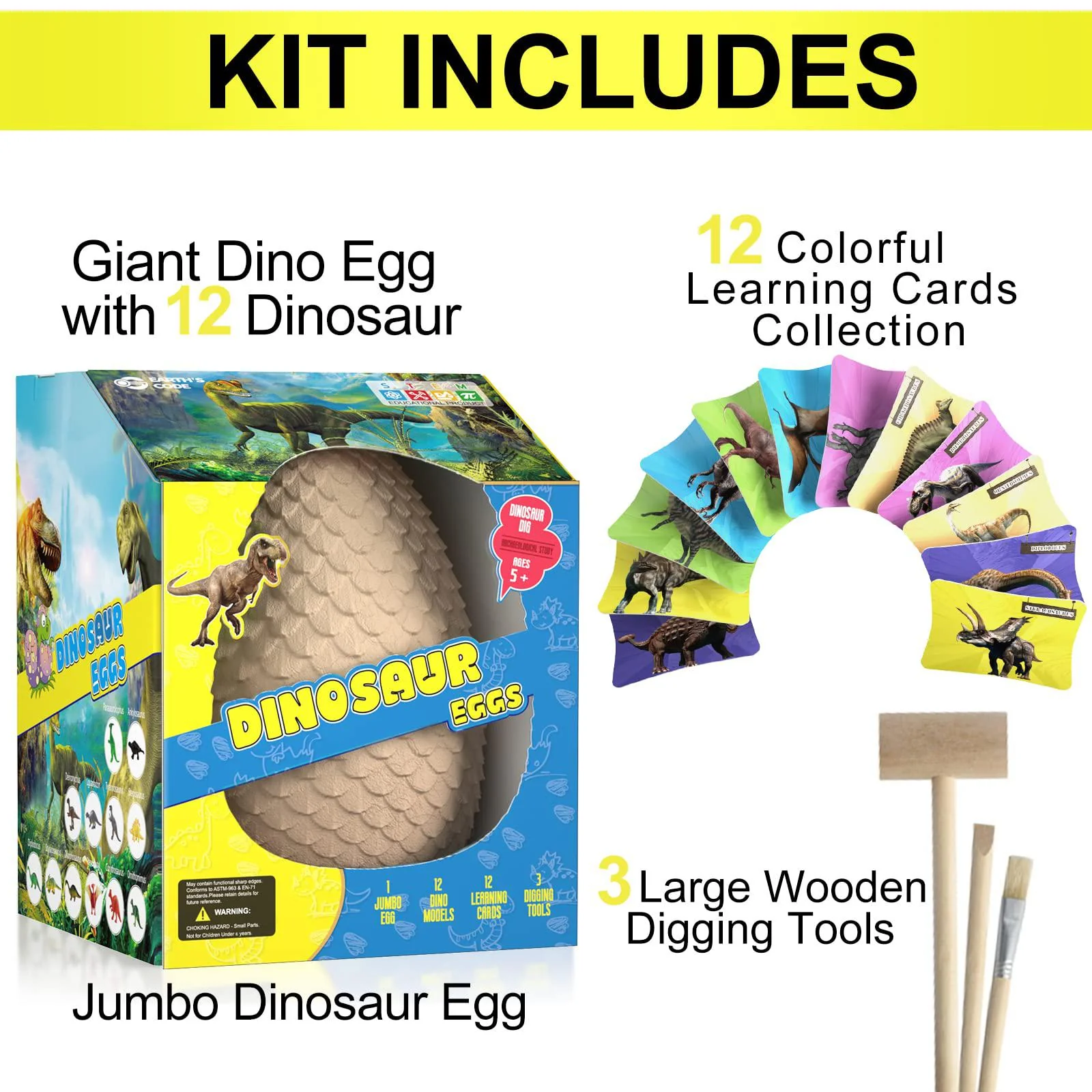 earth\&s;scode dinosaur egg - jumbo dino egg dig kit - dinosaur toys - 12 unique surprise dinosaurs excavation egg archeology educational sc