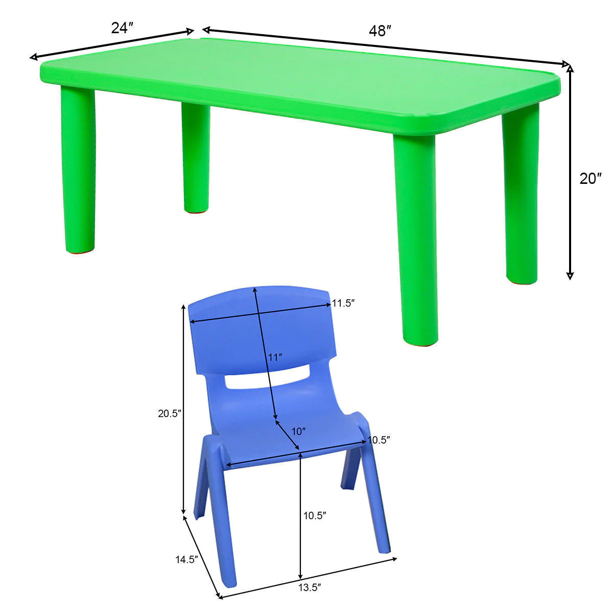 Costway Kids Plastic Table and 4 Chairs Set Colorful Play School Home Fun Furniture
