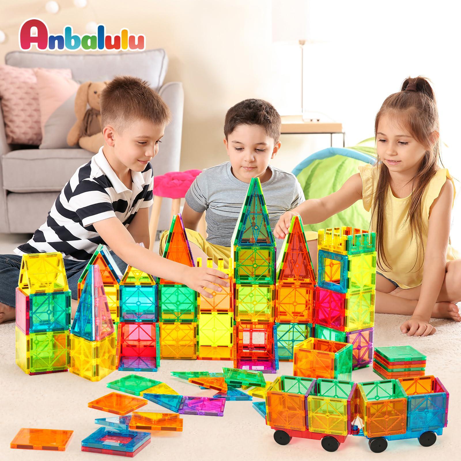 anbalulu magnetic building tiles, 134pcs large magnet building set,magnetic blocks, 3d stem stacking toys, magnets toy for ki