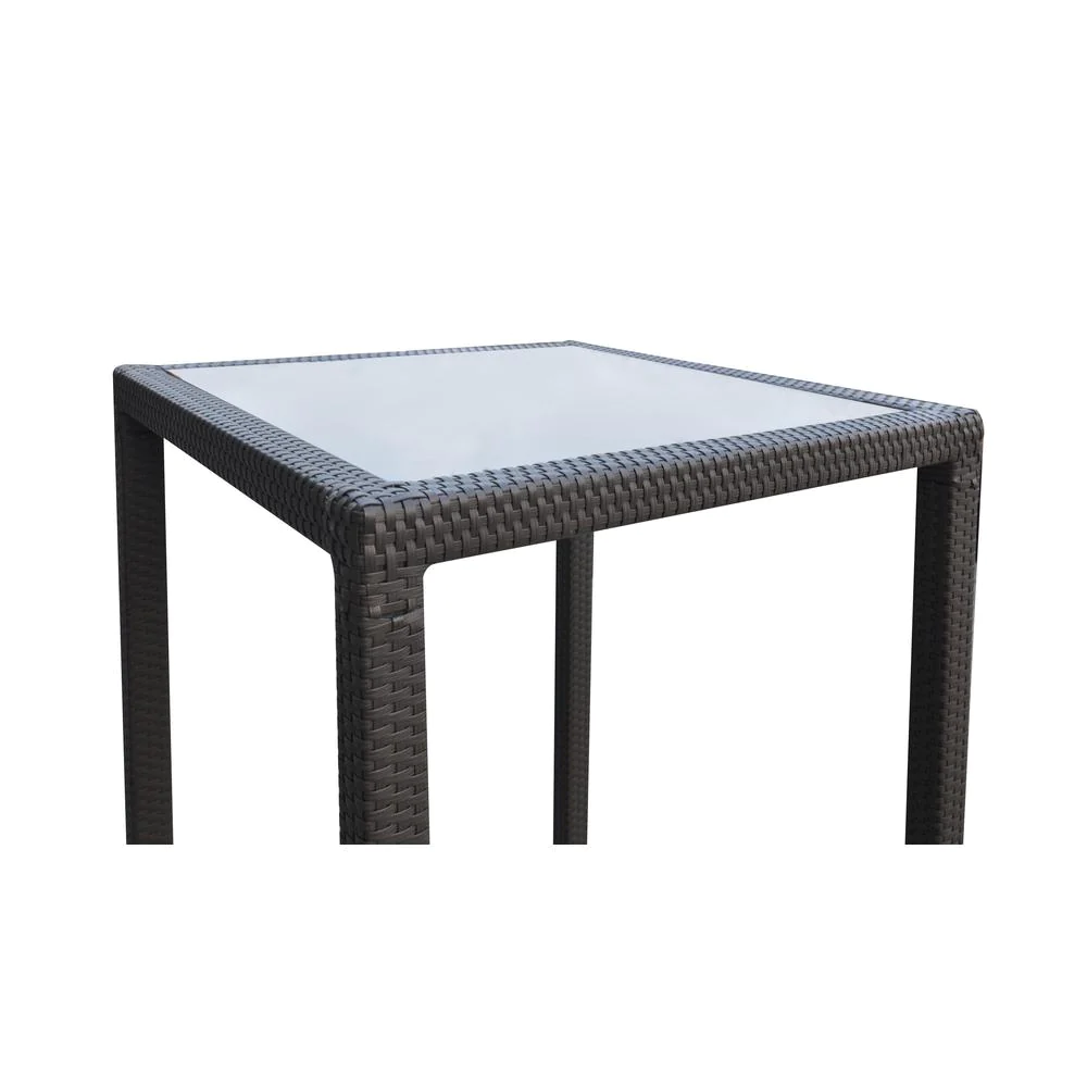 Armen Living Tropez Outdoor Patio Wicker Bar Table with Black Glass Top