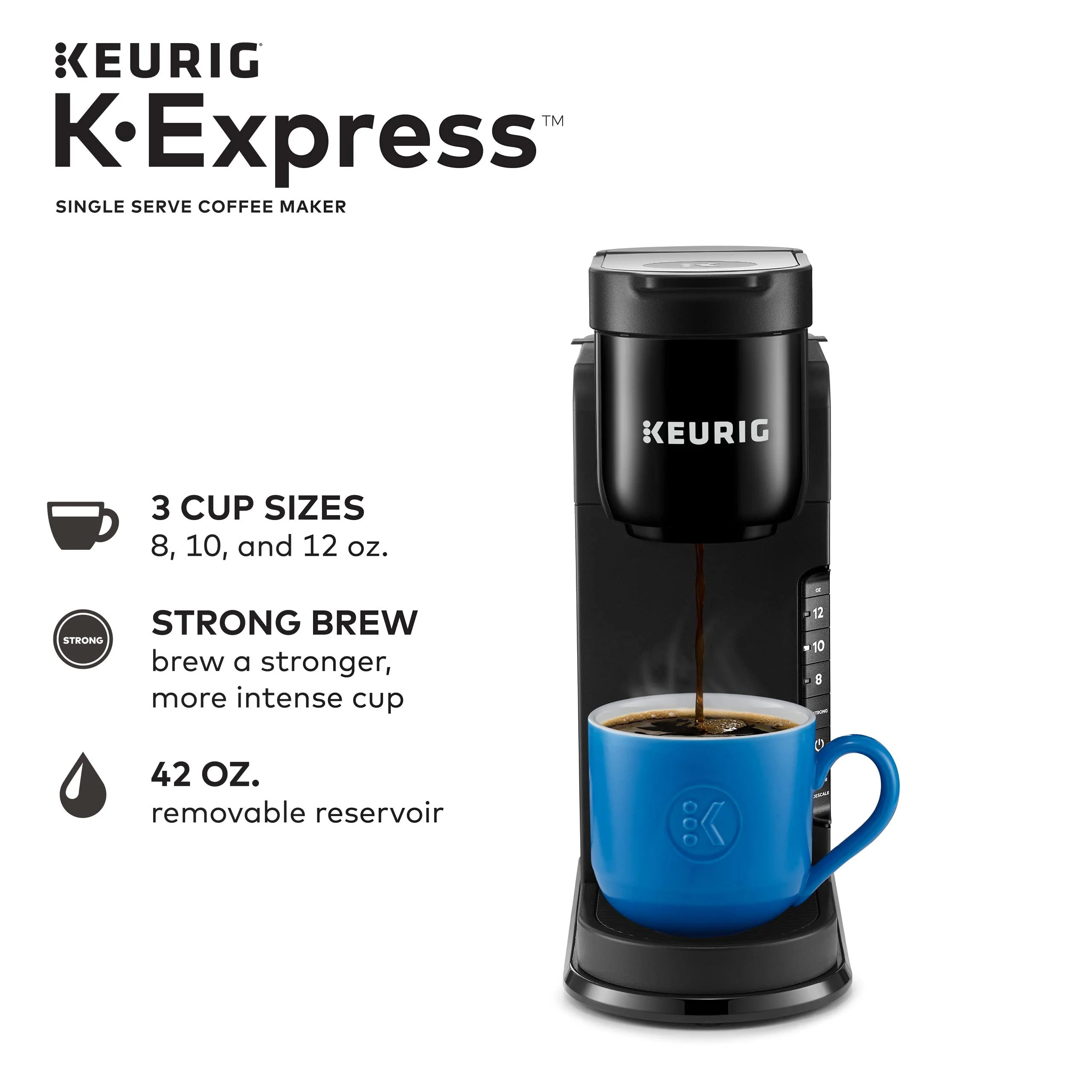 keurig k-express coffee maker, single serve k-cup pod coffee brewer, black