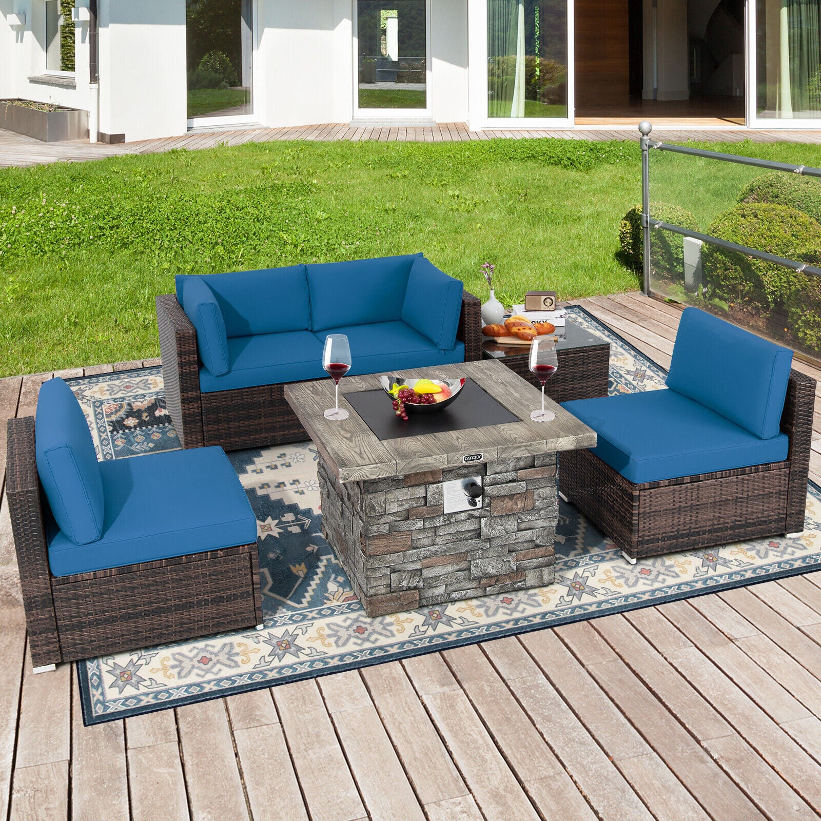 Great Choice Products 6 Pcs Patio Wicker Furniture Set 34.5