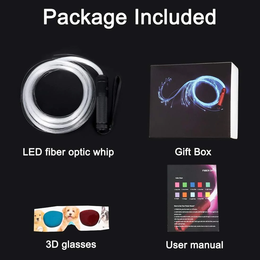 COMLZD LED Whip Fiber Optic Whip Dance Space Whip Super Bright Light 40 Color Effect Mode 360&a;#194;&a;#176;Swivel for Rave Acces