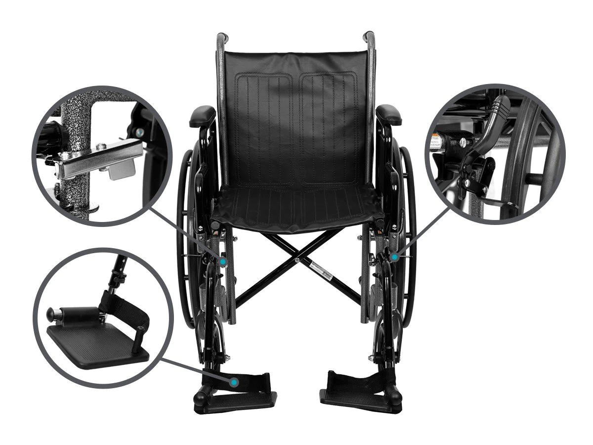 Monoprice SevaCare by Monoprice Folding Wheelchair, Dual Brakes, 24-inch Rear Wheels