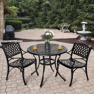 Nuu Garden 3 Pieces Outdoor Patio Dining Sets, Cast Aluminum Patio Table and Chairs Outdoor Furniture Table with Umbrella Hole