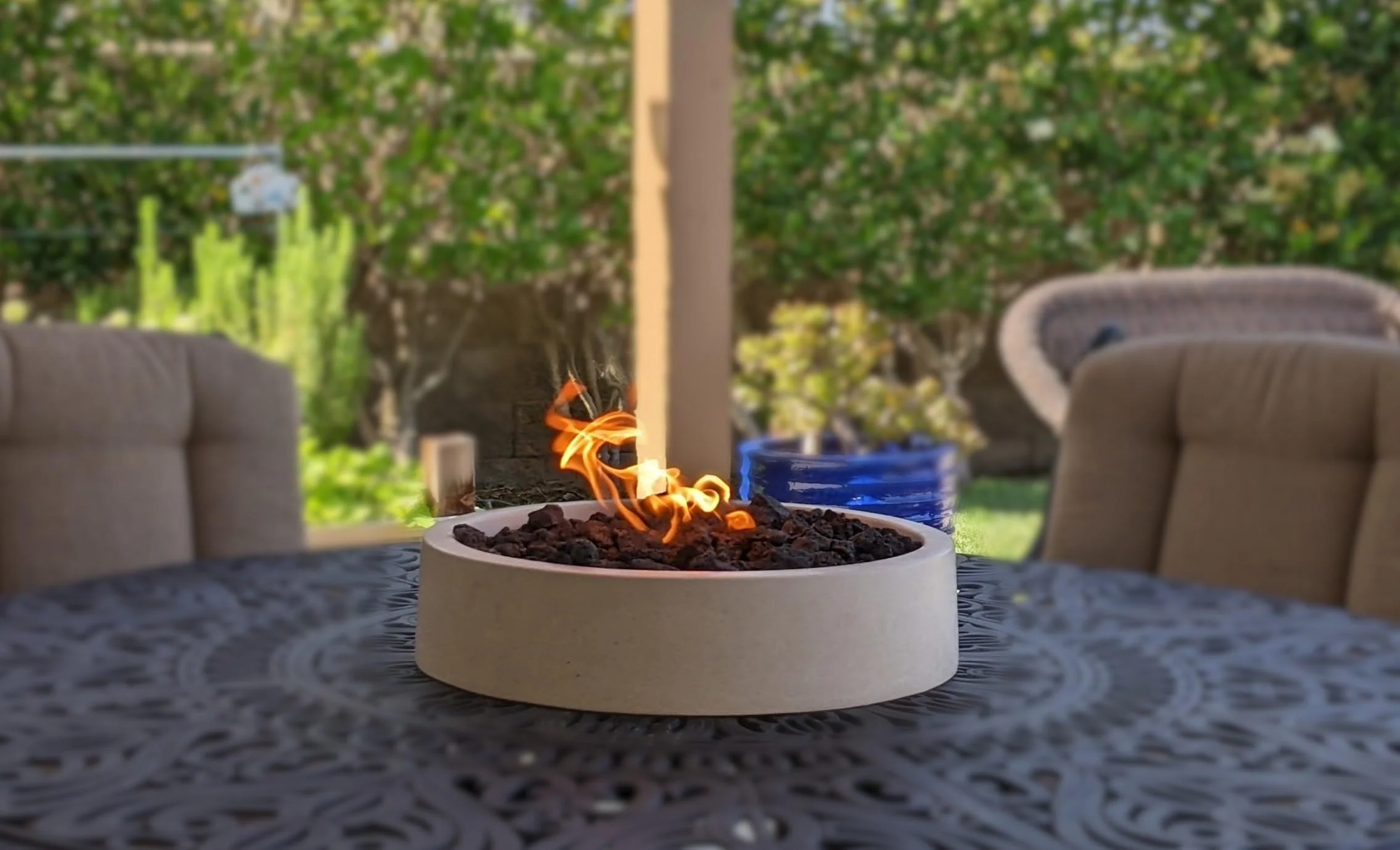 Fire Topper Fire Pit Bowl Tabletop cast Stone 17-Inch, Outdoor Propane Portable Table Top Firepit Fireplace for Patio - Long-Burning, Safe,