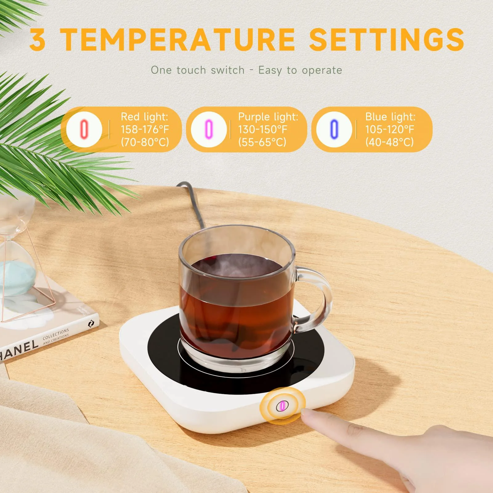 BTOYM coffee mug warmer smart cup warmer with 3 temperature settings electric beverage warmer plate auto shut off, coffee, tea and